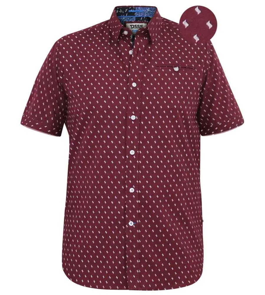 D555 Mens Burgundy Short Sleeve Shirt With All Over Micro Print (DUNSTABLE)